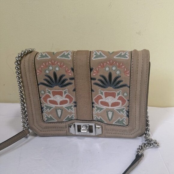 Rebecca Minkhoff Love Embroidered Floral Bag Nubuck Leather Crossbody Shoulder - Picture 7 of 16